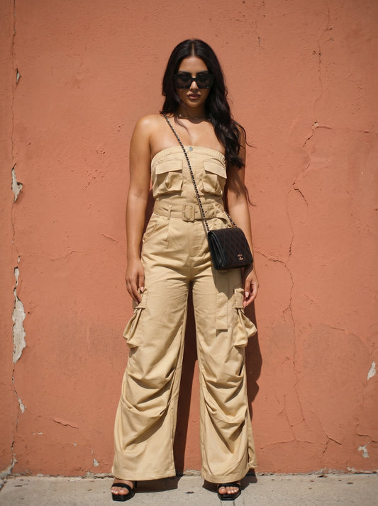 Athina Safari Multi Pocket Belted Jumpsuit in Small (one-piece)