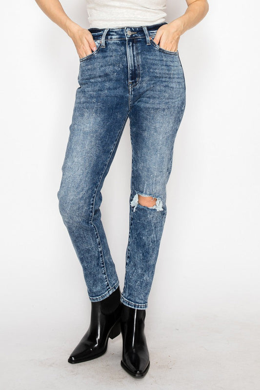 Aubree High Rise Stretch Distressed Mom Jeans in 3 (25) view 2 - High-Waisted (bottom)