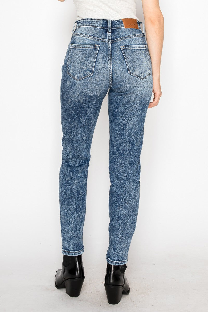 Aubree High Rise Stretch Distressed Mom Jeans in 7 (27) view 4 - High-Waisted (bottom)