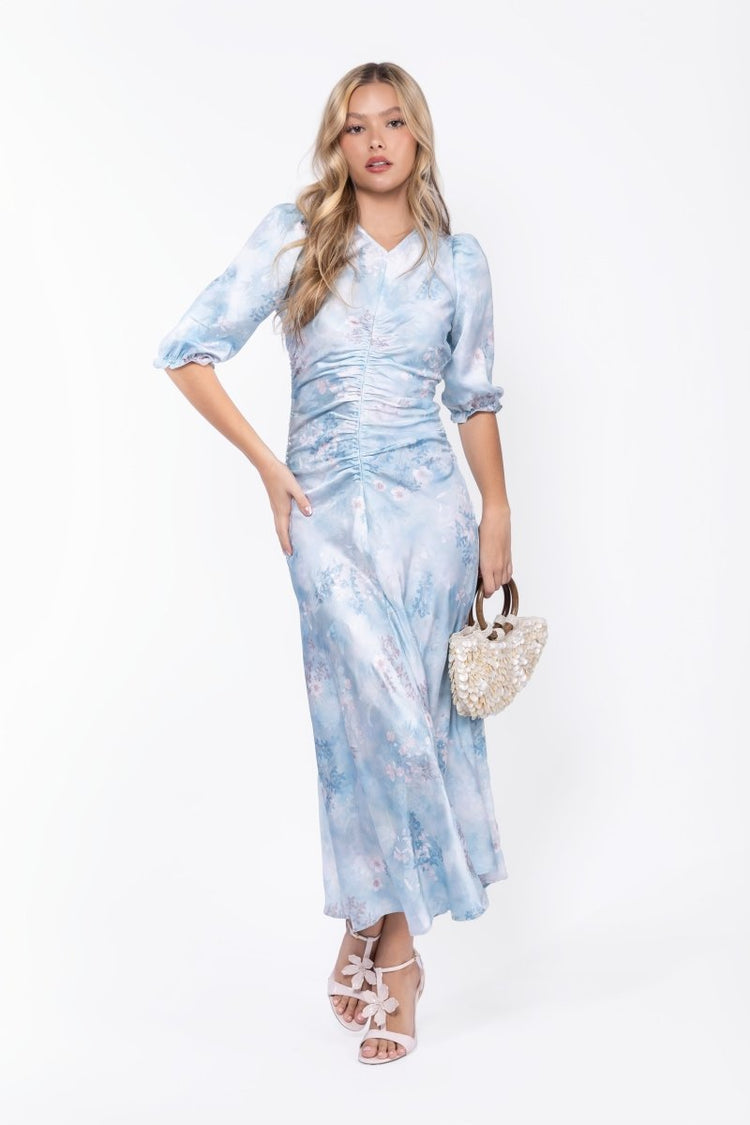 Audrey Dress Short Sleeve (light Blue Flower) XS view 2 (dress) - audrey mini dress, audrey mini dress  - shop at us.meeeshop