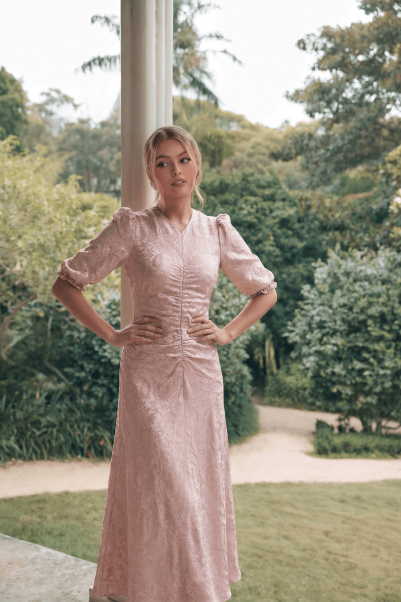 Audrey Dress Short Sleeve (light Pink/khaki) M view 4 (dress) - audrey mini dress, audrey mini dress fr - shop at us.meeeshop