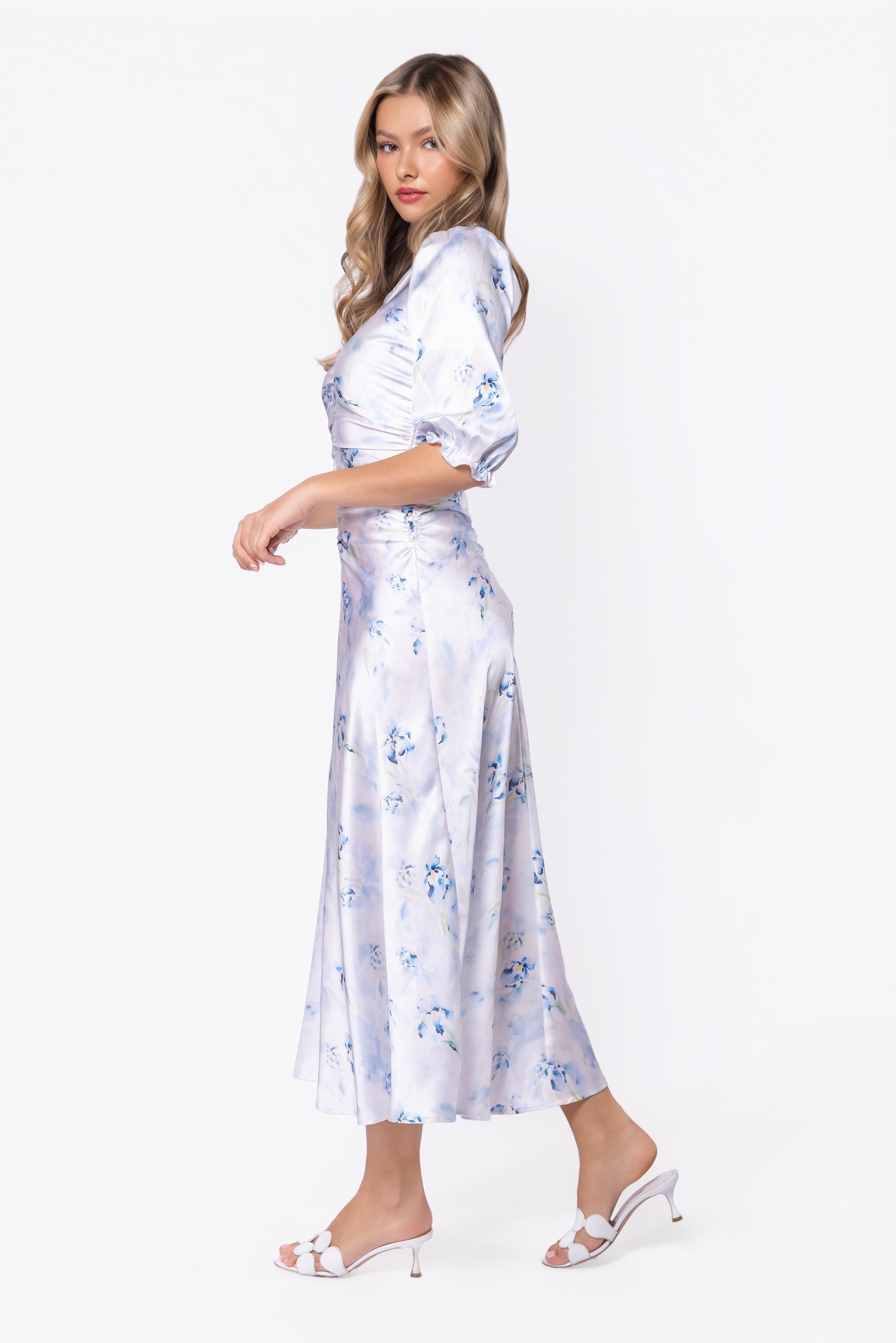 Audrey Dress Short Sleeve (white/blue) S view 2 (dress) - audrey mini dress, audrey mini dress frankies - shop at us.meeeshop