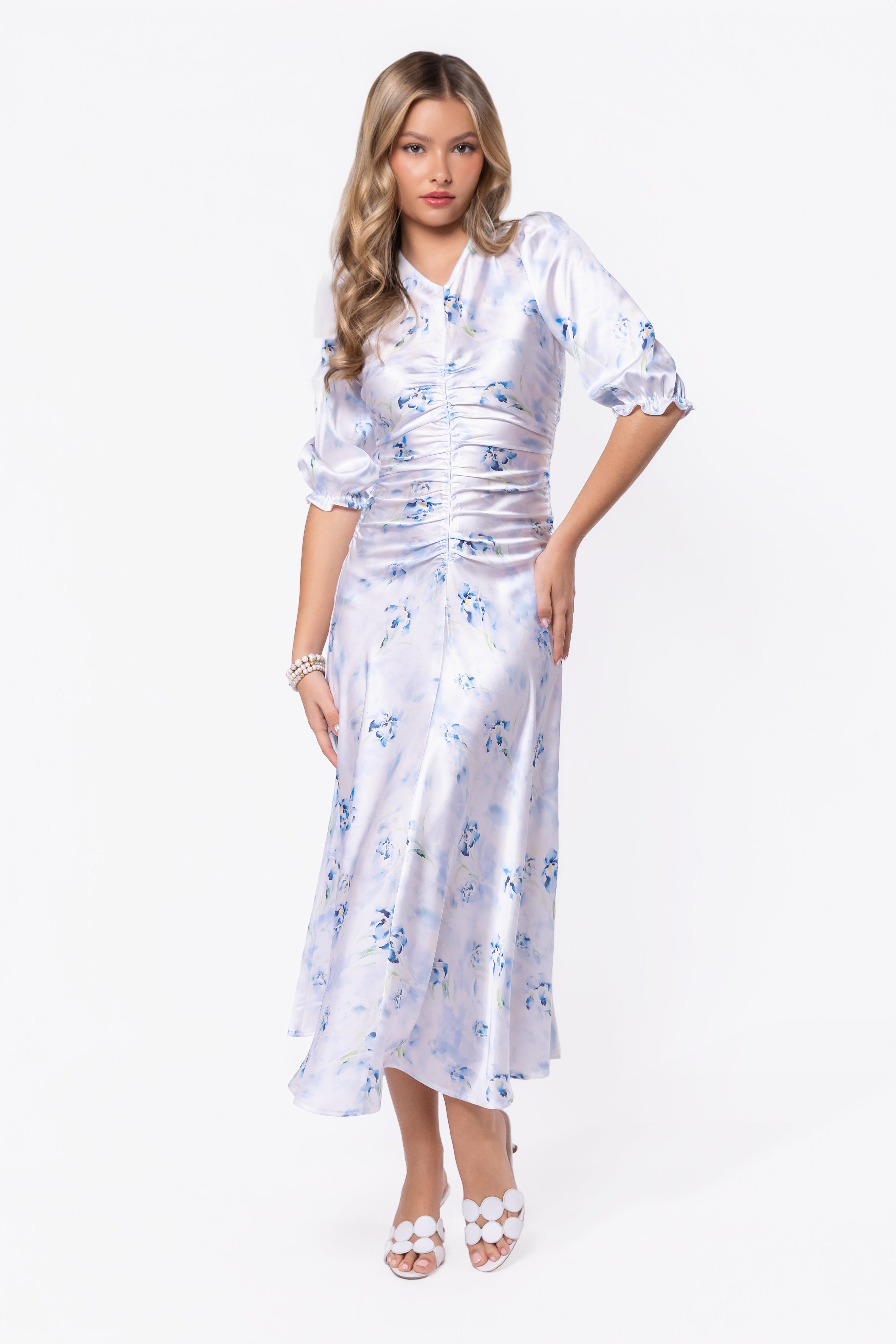 Audrey Dress Short Sleeve (white/blue) XS (dress) - audrey mini dress, audrey mini dress frankies, audr - shop at us.meeeshop
