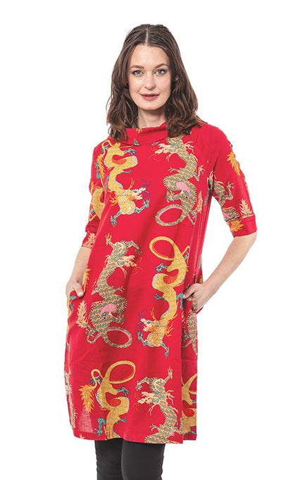 Audrey Retro Dress Red Dragons in M view 3 - Audrey Vintage Dress