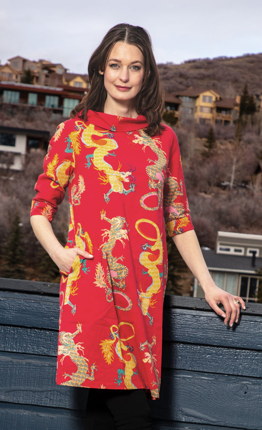 Audrey Retro Dress Red Dragons in XS - Audrey Vintage Dress