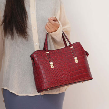 Aurelia Embossed Shoulder Bag in Cognac Brown view 2