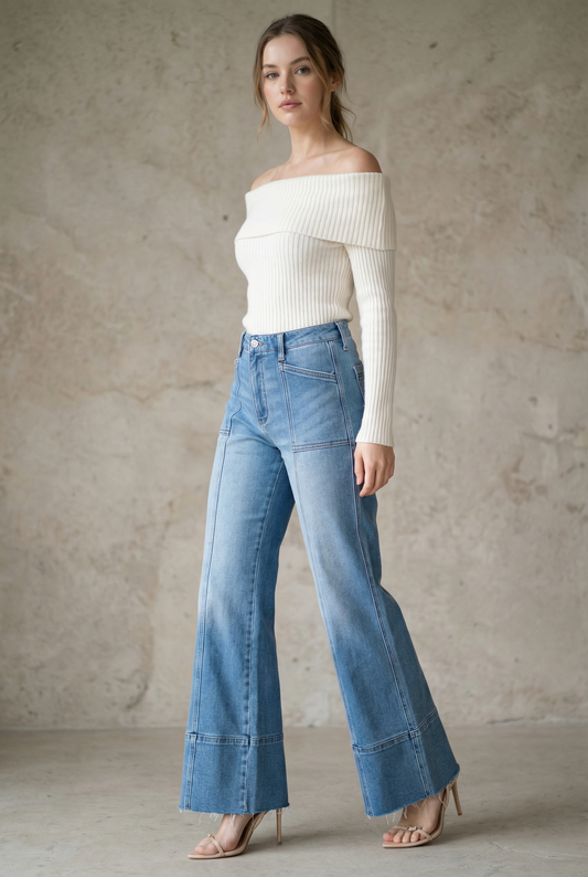 Aurora Tummy Control Eco Friendly Fabric Slim Palazzo Jeans (medium Wash) in 1 (24) - Curvy Fit - Was Jeans (bottom)