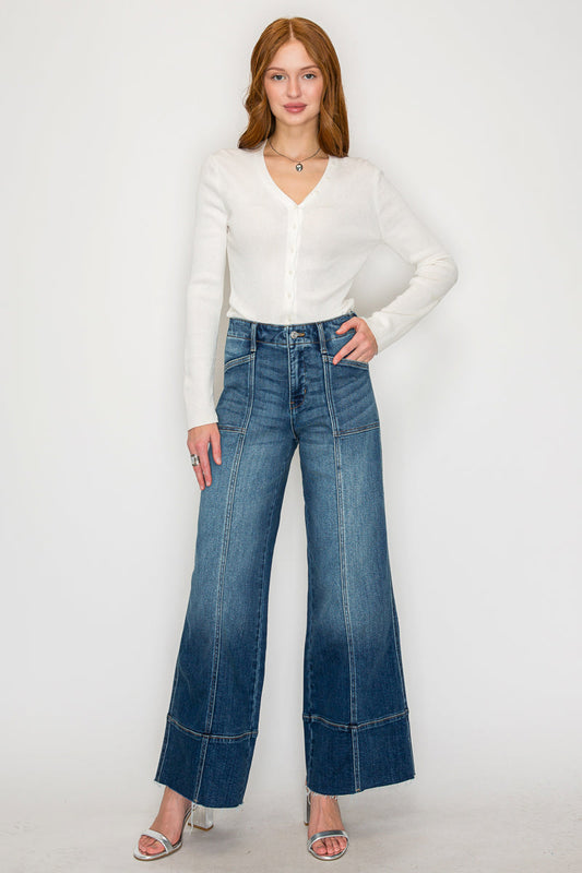 Aurora Tummy Control Eco Friendly Fabric Slim Palazzo Jeans (dark Wash) in 1 (24) - Curvy Fit - Wash Jeans (bottom)
