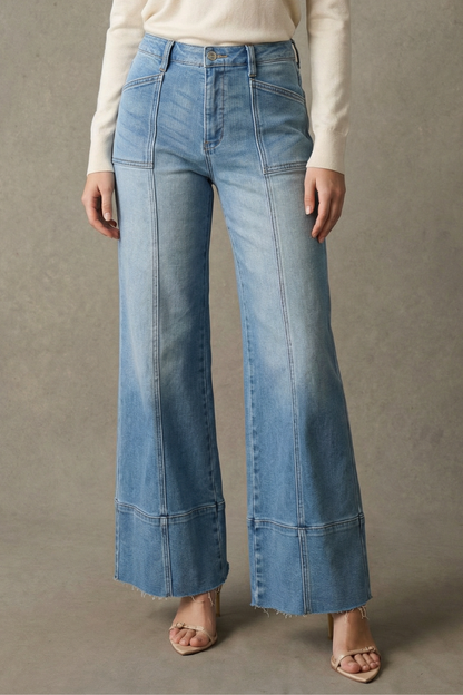 Aurora Tummy Control Eco Friendly Fabric Slim Palazzo Jeans (medium Wash) in 3 (25) view 2 - Curvy Fit - Was Jeans