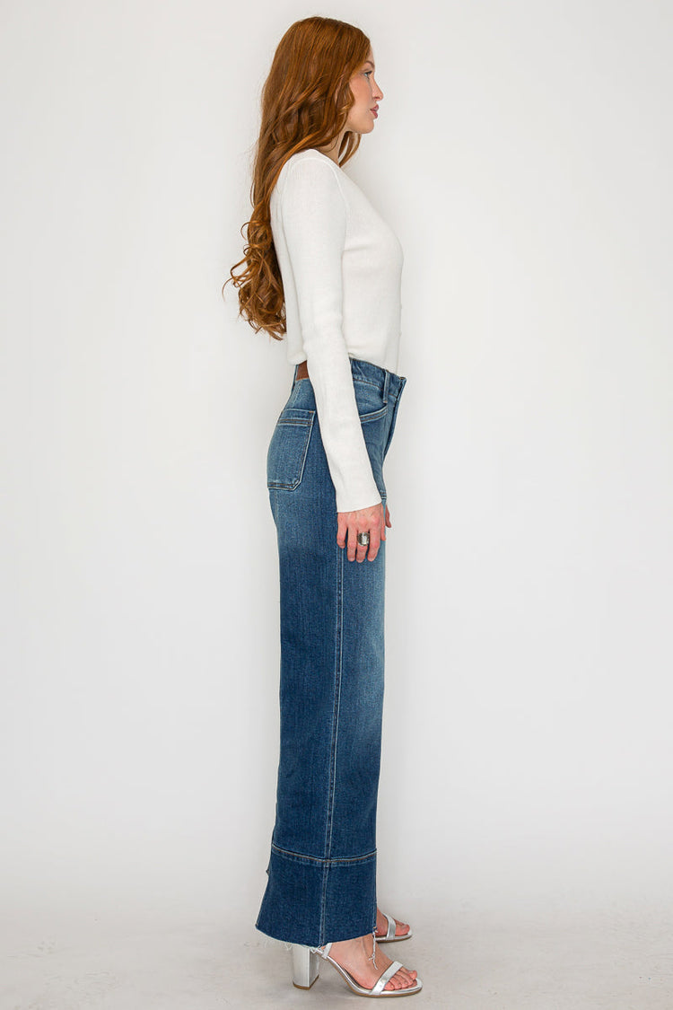 Aurora Tummy Control Eco Friendly Fabric Slim Palazzo Jeans (dark Wash) 3 (25) view 2 (bottom) - shop at us.meeeshop