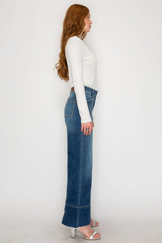 Aurora Tummy Control Eco Friendly Fabric Slim Palazzo Jeans (dark Wash) in 3 (25) view 2 - Curvy Fit - Wash Jeans