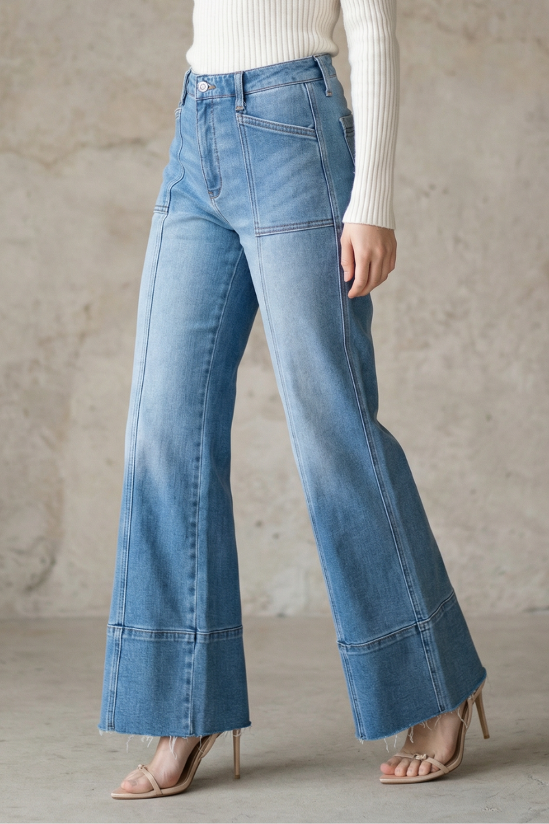 Aurora Tummy Control Eco Friendly Fabric Slim Palazzo Jeans (medium Wash) in 5 (26) view 3 - Curvy Fit - Was Jeans