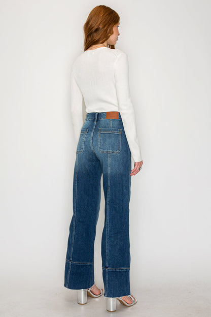 Aurora Tummy Control Eco Friendly Fabric Slim Palazzo Jeans (dark Wash) in 5 (26) view 3 - Curvy Fit - Wash Jeans