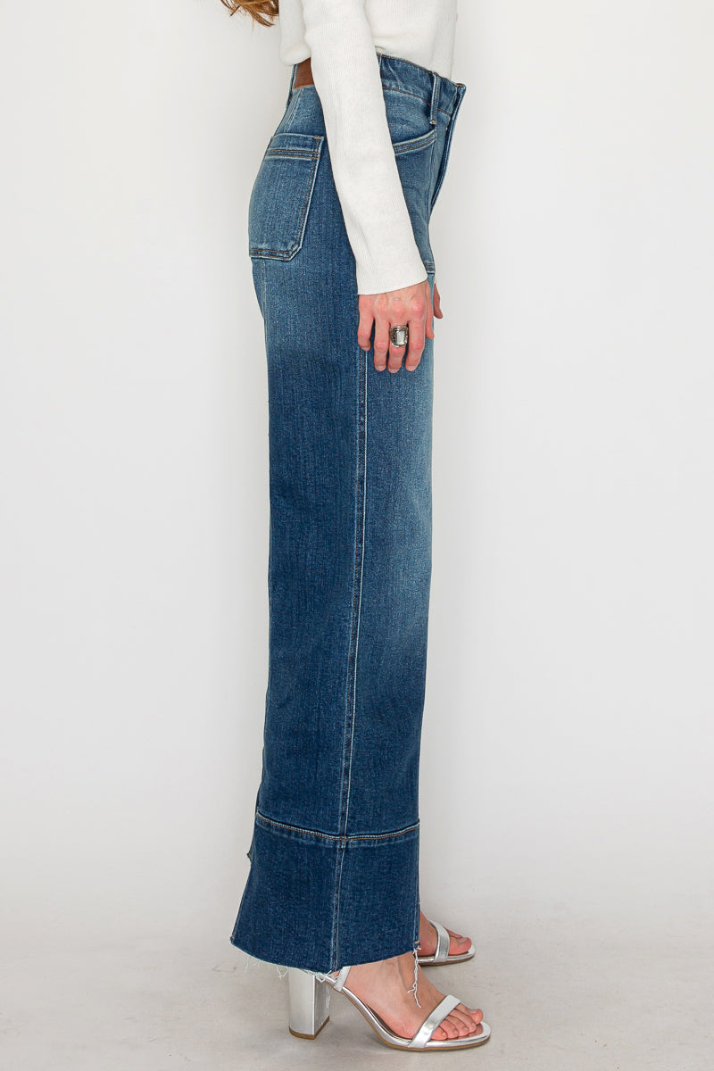 Aurora Tummy Control Eco Friendly Fabric Slim Palazzo Jeans (dark Wash) in 9 (28) view 5 - Curvy Fit - Wash Jeans