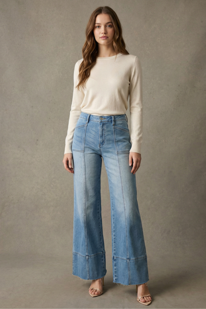 Aurora Tummy Control Eco Friendly Fabric Slim Palazzo Jeans (medium Wash) in 11 (29) view 6 - Curvy Fit - Was Jeans