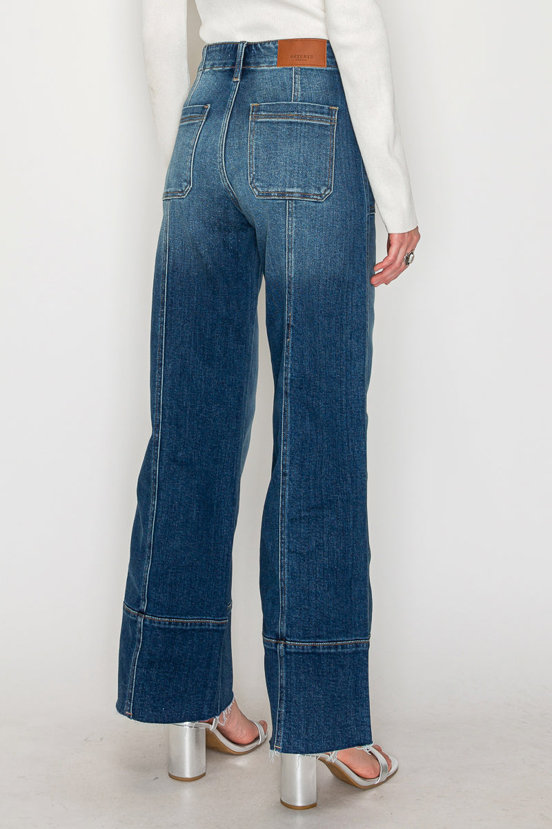 Aurora Tummy Control Eco Friendly Fabric Slim Palazzo Jeans (dark Wash) in 11 (29) view 6 - Curvy Fit - Wash Jeans