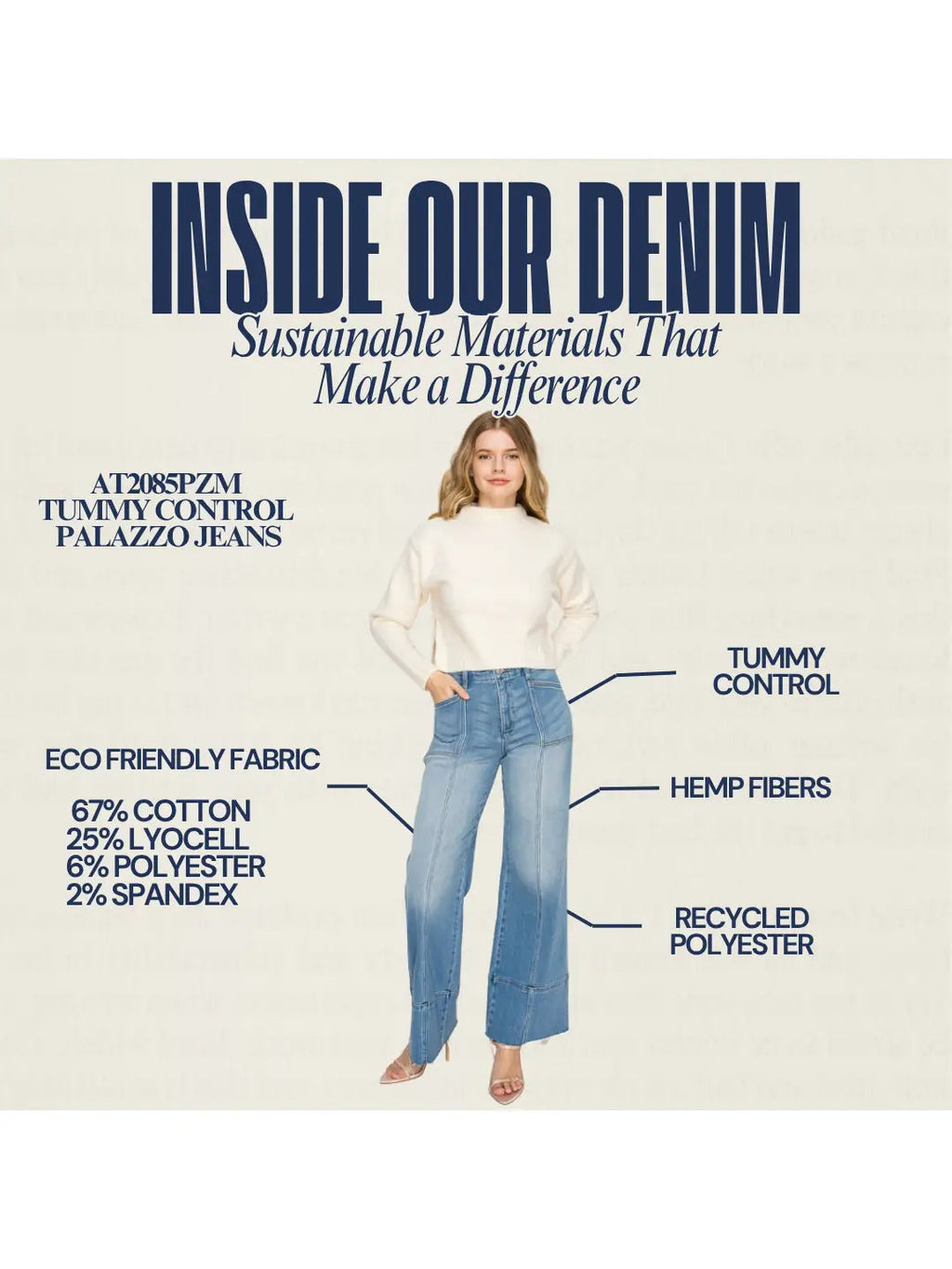 Aurora Tummy Control Eco Friendly Fabric Slim Palazzo Jeans (medium Wash) 13 (30) view 7 (bottom) - shop at us.meeeshop