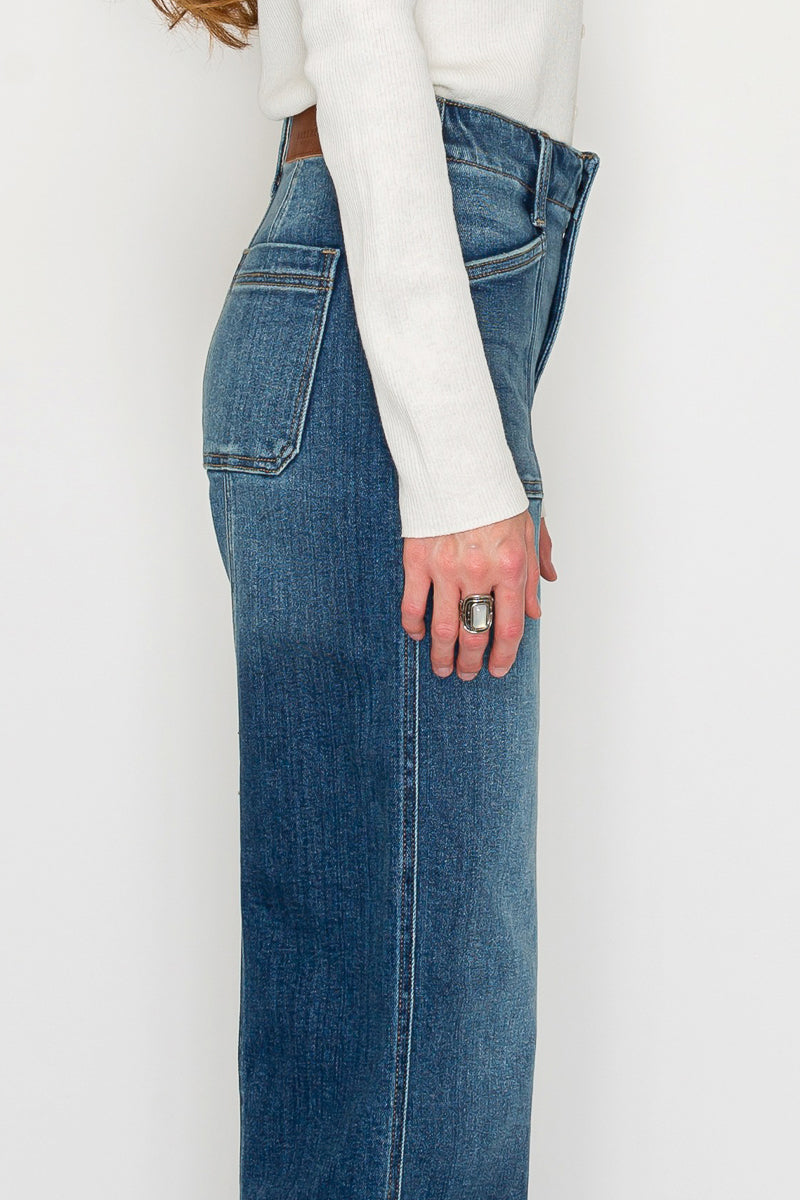 Aurora Tummy Control Eco Friendly Fabric Slim Palazzo Jeans (dark Wash) in 15 (31) view 8 - Curvy Fit - Wash Jeans