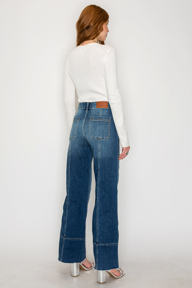 Aurora Tummy Control Eco Friendly Fabric Slim Palazzo Jeans (dark Wash) - MeeeShop Women's Fashion
