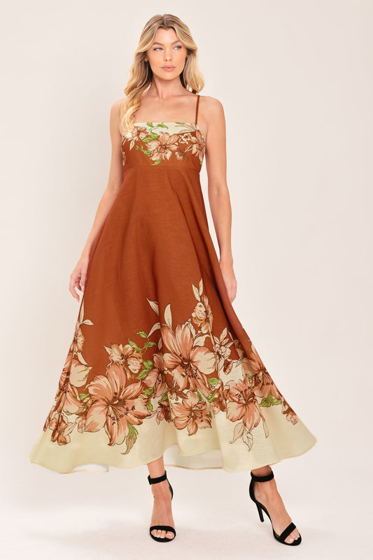 Autumn Petal Woven Midi Dress in TERRACOTTA - Fall Dresses Petal And Pup