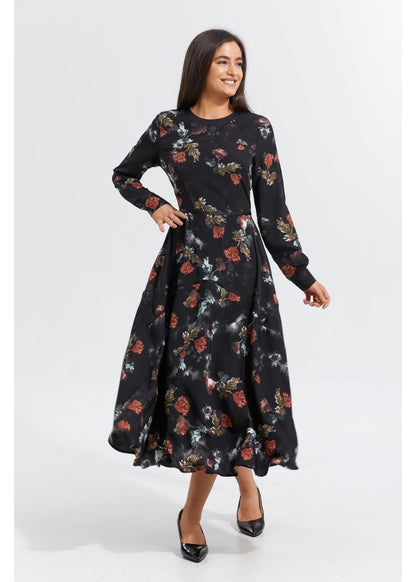 Autumn Rose Midi Dress in L view 4 - Fall Rose Dress