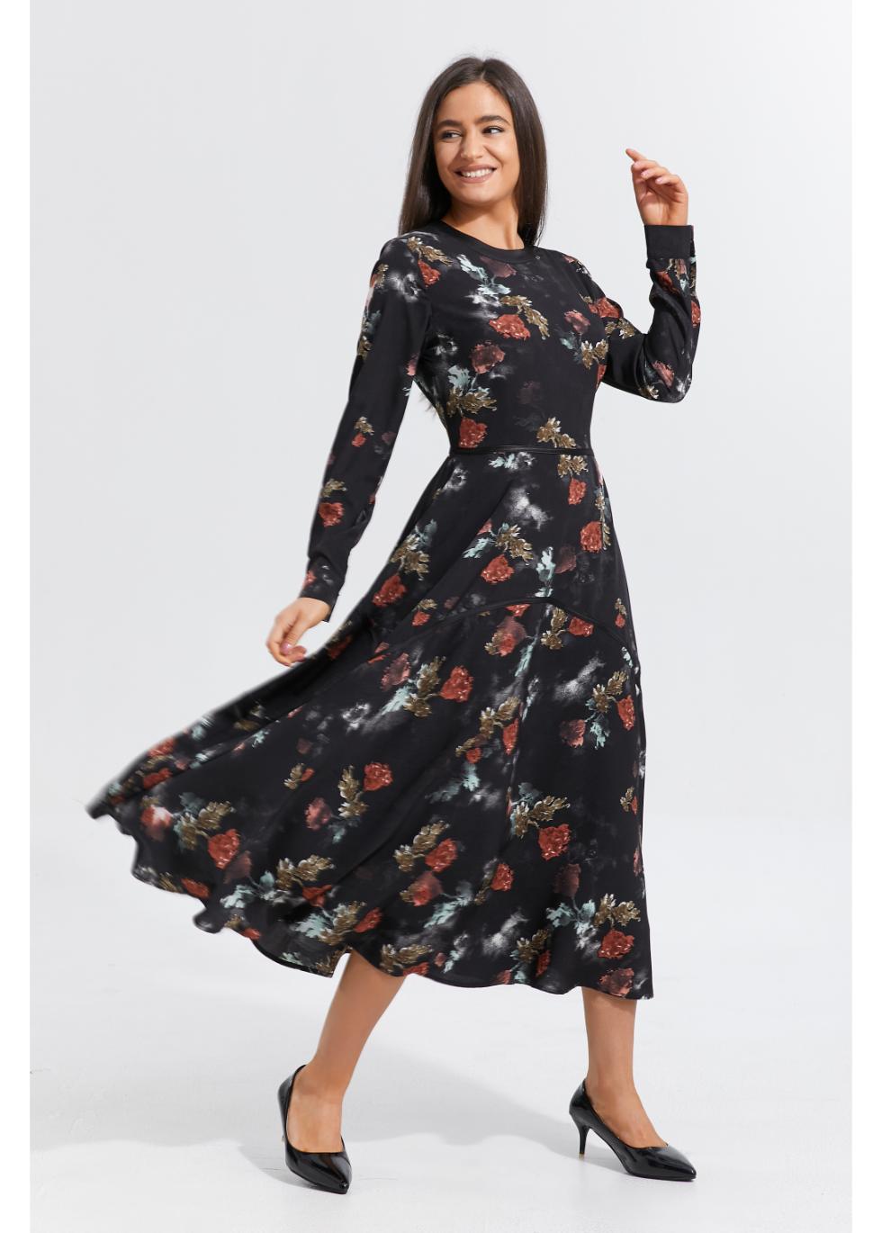 Autumn Rose Midi Dress in M view 3 - Fall Rose Dress