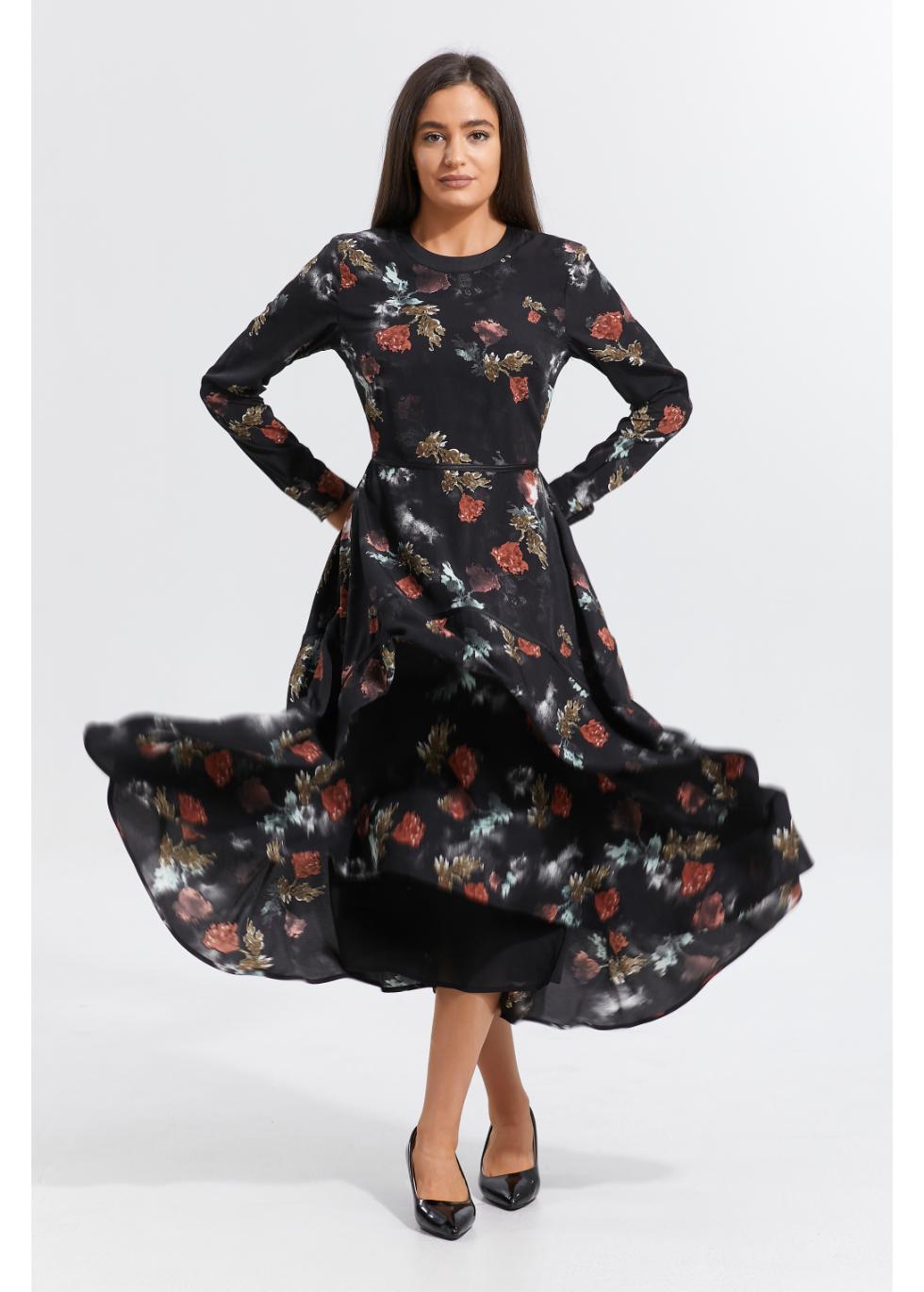 Autumn Rose Midi Dress in S view 2 - Fall Rose Dress