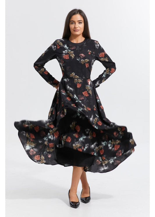 Autumn Rose Midi Dress in S view 2 - Fall Rose Dress
