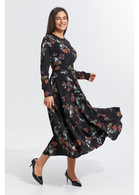 Autumn Rose Midi Dress in XS - Fall Rose Dress