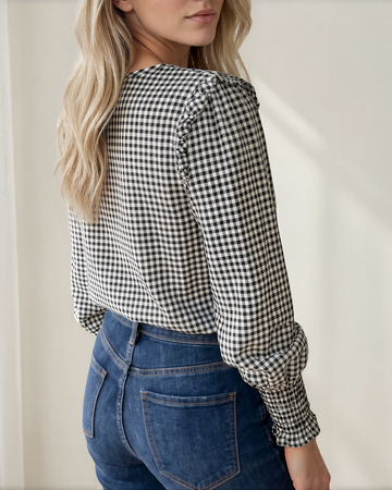 Ava Shirred Cuff Long Sleeve Round Neck Blouse in M view 2 - Round Blouse (top)