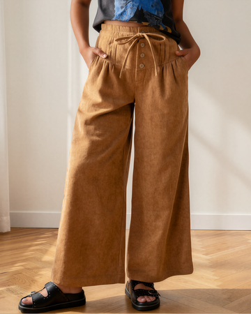 Aven Elastic Waist Ankle Length Wide Leg Pants in S - Comfort Stretch (bottom)