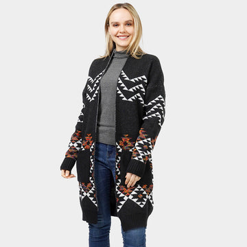 Aztec Patterned Sweater Cardigan in White view 2 - Aztec Pattern Sweater Women (top)