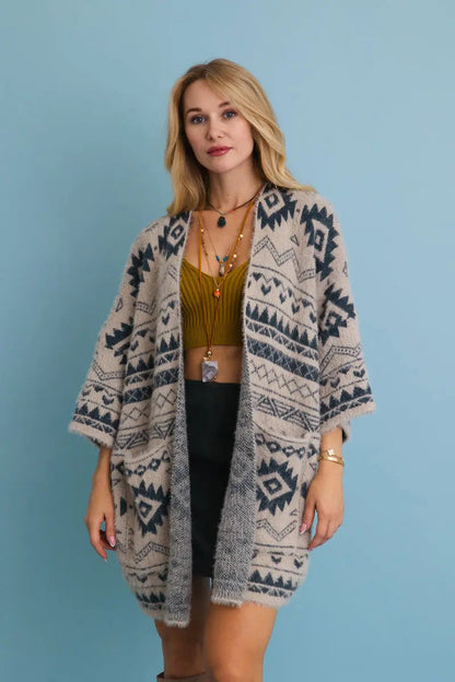 Aztec Soft Knit Cardigan with Tribal Print - Western Vibe 🌵 Top - MeeeShop Women's Fashion