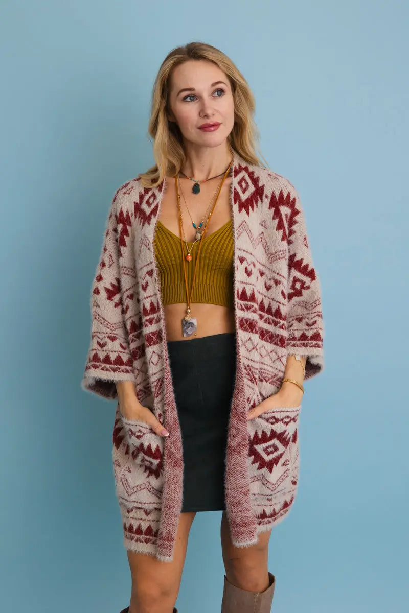 Aztec Soft Knit Cardigan with Tribal Print - Western Vibe 🌵 Top - MeeeShop Women's Fashion