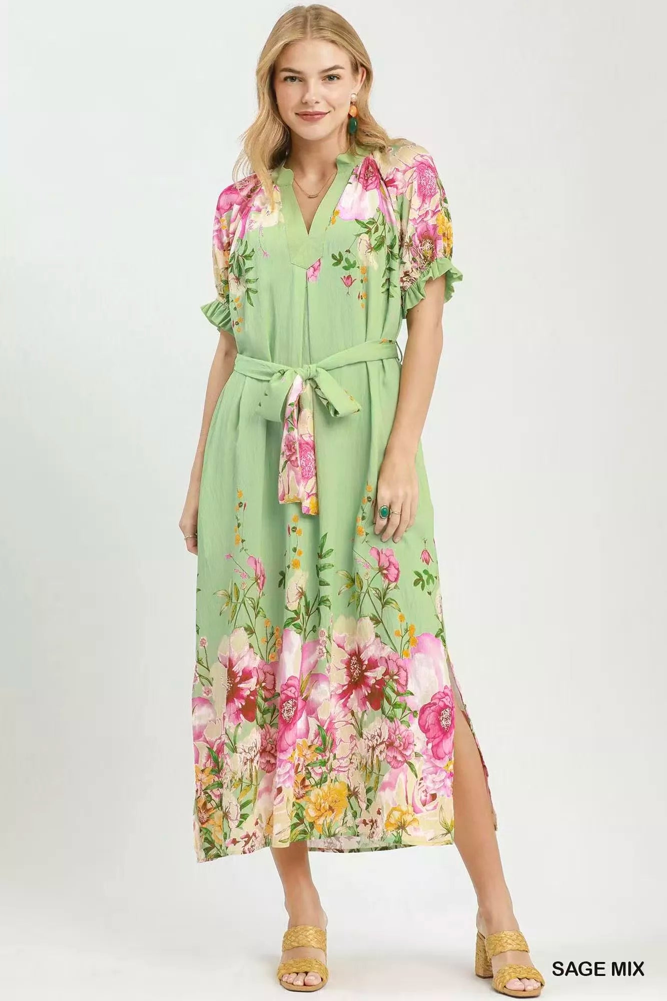 umgee mix floral Umgee Mix Floral Border Print Midi Dress view 2 (dress) - shop at us.meeeshop