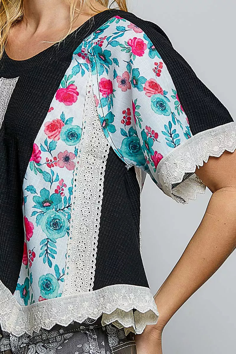 pol round neck Pol Round Neck Ribbed Cropped Top with Lace Detail view 6 (top) - shop at us.meeeshop