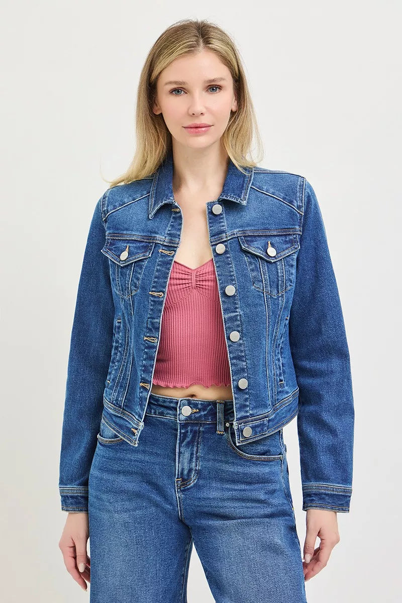 risen basic fitted Risen Basic Fitted Button Down Denim Jacket view 3 (layer) - shop at us.meeeshop