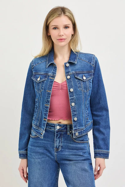 risen basic fitted Risen Basic Fitted Button Down Denim Jacket view 3 (layer) - shop at us.meeeshop