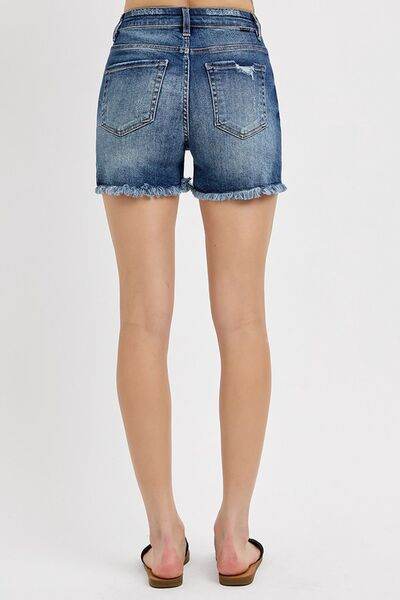 RISEN Distressed Raw Hem Denim Shorts - us.meeeshop