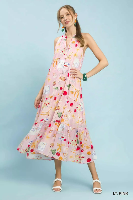 Umgee Abstract Print Tiered Halter Midi Dress (women's dresses) view 2 - shop at us.meeeshop