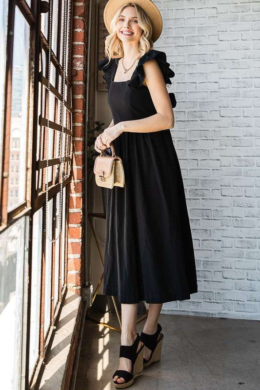 Linen Ruffle Mid Dress us.meeeshop -  Dresses