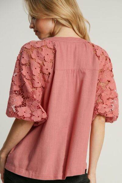 Umgee Lace Puff Sleeve Top Plus Size - us.meeeshop