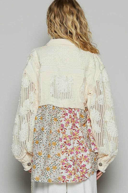 POL Floral Crochet Lace Frayed Edge Button Up Shacket - us.meeeshop