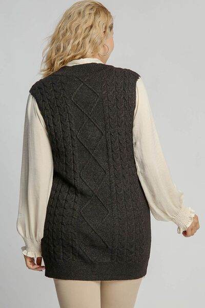 Umgee Cable V-Neck Vest Sweater Plus Size - us.meeeshop