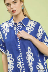 Umgee Abstract Print Button Down Short Sleeve Shirt