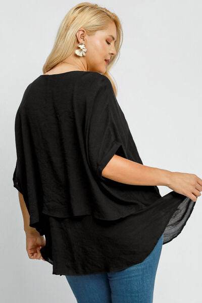 Umgee Cuffed Half Sleeve Layered Top Plus Size - us.meeeshop