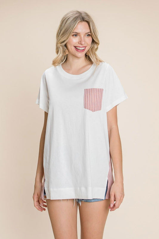Cotton Bleu by Nu Label Contrast Striped Short Sleeve T-Shirt | us.meeeshop