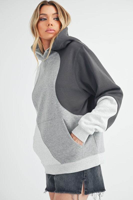 Aemi + Co Color Block Hoodie with Kangaroo Pocket in Gray - us.meeeshop