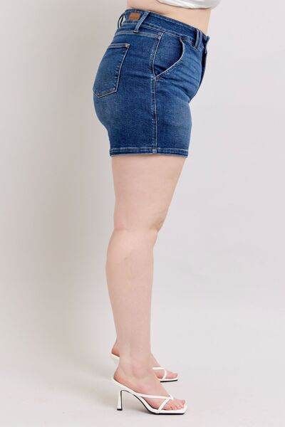 Judy Blue Double Button Waistband Denim Shorts Plus Size - us.meeeshop