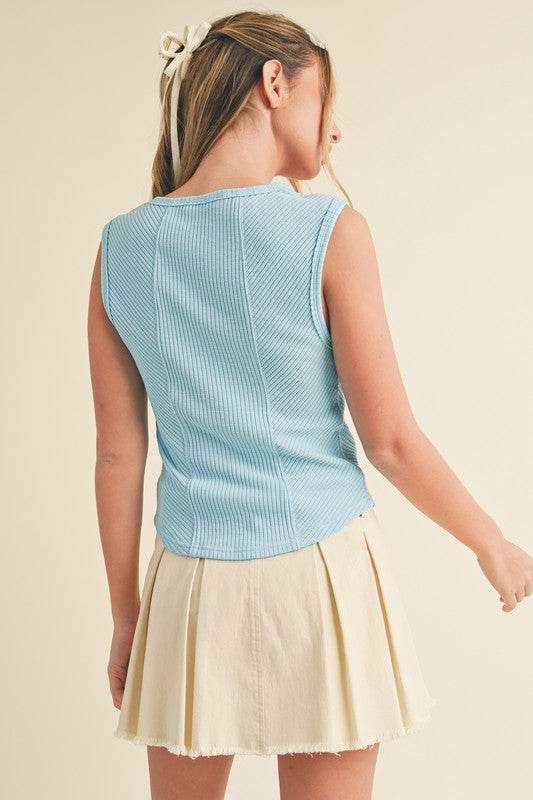 Aemi + Co Exposed Seam Ribbed Wide Strap Tank in Pastel Blue - us.meeeshop